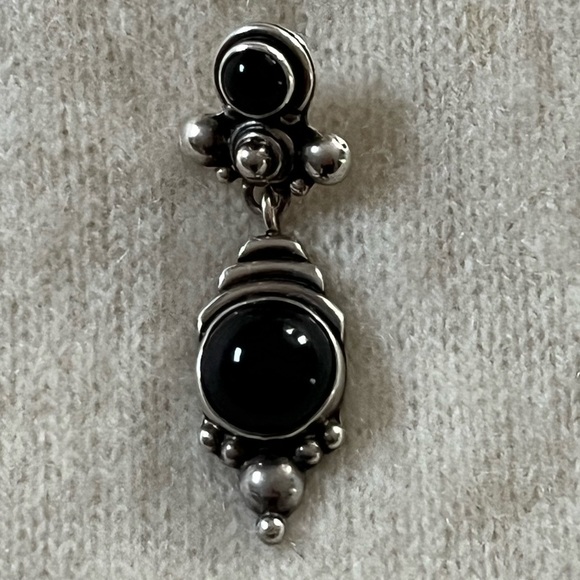 Vintage Sterling Silver Black Onyx Dangle Post Back Single Earring 80’s 90’s - Picture 1 of 8